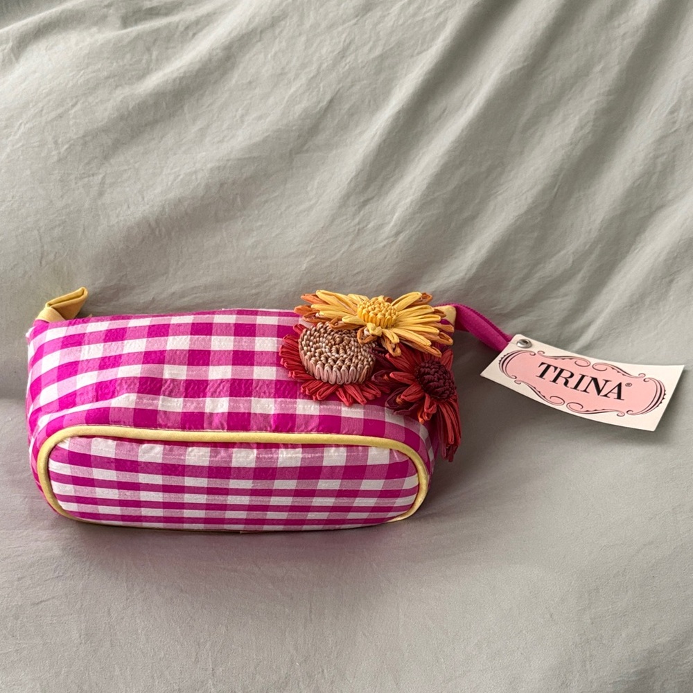 NWT!! Pink Checkered Mini Bag with Floral Accent